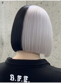 ホワイト×ブラック ツートンカラー/デザインカラー/ブリーチ