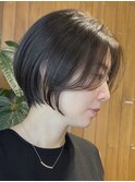 調布白髪ぼかしハイライトミディアムボブアッシュベージュカラー