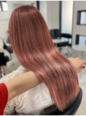 サーモンピンク　ハイライト　髪質改善カラー
