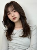 ミディアムロングパーマコテ巻き風ゆるめ韓国風20代30代レイヤー