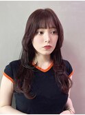 ロング前髪カット暗めカラー韓国ヘア顔周りレイヤー_F61000