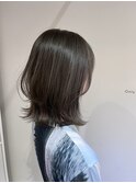ブリーチなしブルーグレージュ黒髪ハイライトレイヤー小顔ボブ