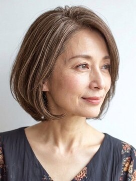 ヘアスタジオルース(HAIR STUDIO LUZ) 40代50代60代の大人ボブ/白髪ぼかしハイライト/堀江/北堀江