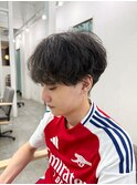 センターパートニュアンスシャドウパーマメンズヘア毛流れパーマ