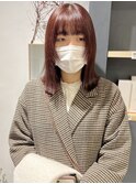 村上/ピンクブラウン顔まわりレイヤー前髪カット大人かわいい