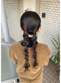 編み下ろし　ツインポニー　参列ヘア