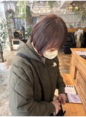 暖色カラーぱつっとボブ