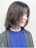 =くせ毛カットふわふわボブディ切りっぱなしボブ耳かけ30代40代