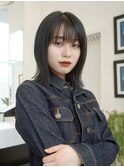 外ハネ ミディアム ロブ 切りっぱなし 前髪 