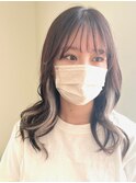 インナーカラーグレージュイヤリングカラーシースルーバング