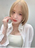 イメチェン/前髪あり/ボブ/レイヤーボブ/ミルクティーブロンド