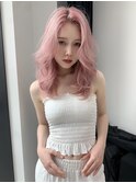 前髪 ピンク 韓国 レイヤー センター分け ダブルカラー