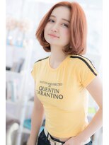 ミック ヘアアンドメイク アップ 駒込店(miq Hair&Make up)&nbsp;ラブセンターパートミルクティーピンク重軽Aラインミニボブb1