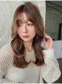 ワンカールレイヤーロンググレージュくびれ韓国風ウェーブ