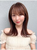 小顔前髪あり後れ毛サイドバングメルティカラー