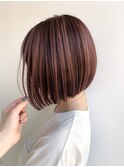 大人ショートボブ可愛い前下がりひし形小顔ピンクベージュK08-15
