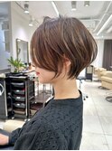 前髪あり耳掛け丸みくびれ大人ショートボブ20代30代40代50代＊