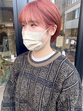 ヘアー アイス ルーチェ(HAIR ICI LUCE) ピンクオレンジカラー ショートカット オレンジカラー 担当城倉