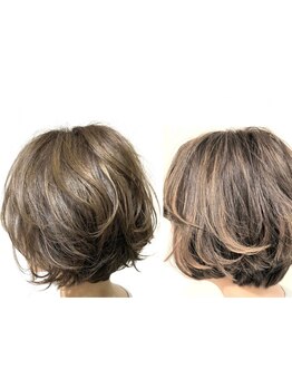 白髪ぼかしにおすすめなハイライトや明るい白髪染めのハイブリッドカラー！ツヤが出てキレイな仕上がり♪