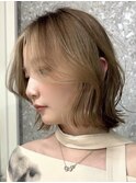 渋谷ブリーチカラータッセルボブミルクティーベージュカラー韓国