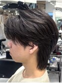 韓国マッシュフェザーパーマニュアンスパーマセンターパート黒髪
