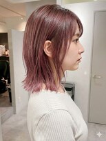ピークス 千葉店(Peaks)&nbsp;ミルクティーピンクベージュ/レイヤーボブ/韓国巻き顔周りカット
