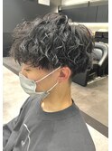 ツイストスパイラルパーマツーブロックマッシュショート
