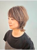 白髪ぼかしハイライトレイヤーボブくびれヘアウルフレイヤー