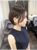 ショートヘア 黒髪 グレーベージュ レイヤーロング