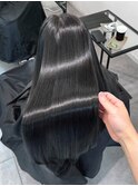 グレージュストレートロングレイヤー縮毛矯正堀江