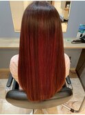絹髪ストレート/髪質改善/ツヤ髪/レッドカラー