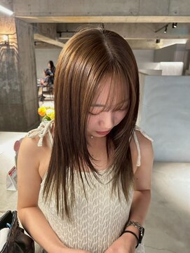 リール(rire) 髪質改善 くびれヘア アプリコットオレンジ ハイライトカラー