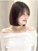 くすみベージュ/ボブ/前髪/レイヤー/髪質改善/縮毛矯正/原宿