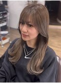 ダークブルーミルクティーブロンドワンホンレイヤーデジタル前髪