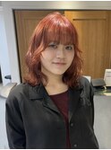 レッドオレンジ　ハイトーン　ケアブリーチ　ボブ　横浜★