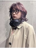 ピンクブラウン　外はねボブ　くびれボブ