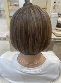 大人ショートボブ白髪ぼかし脱白髪染めハイライト40代50代60代