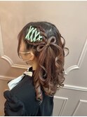 【ヘアセット】シューレース×ハーフツインリボンアレンジ♪