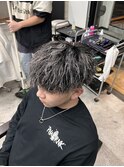 メンズパーマホワイトメッシュ縦落ちツイスパマッシュ