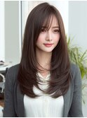 顔周りカットハッシュカットダークブラウンワンホンレイヤー韓国