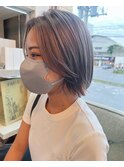 ハイトーンボブ/丸みシルエット/センターパート/透明感カラー