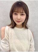 インナーカラー顔周りレイヤーボブココアブラウン大人ボブ