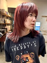 ノラ ヘアーサロン(NORA HAIR SALON) 【大久保】ブリーチで作るぱきっとレッドカラー顔まわりレイヤー