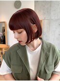 Say.ショートボブチェリーブラウン地毛風ストレートミニボブ青山