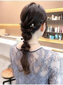 お呼ばれヘア　編みおろし　ロング　ミディアム　夏