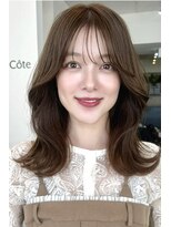 ブラウンカラーショコラベージュ美髪ミディアムレイヤー骨格補正