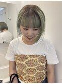 ルーツカラー×ミニボブ×前髪カット×ブリーチカラー