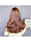 【Aラインシルエット】アプリコットブラウンヘアカラー