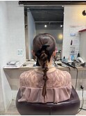 タイトアレンジ 編みおろしアレンジ ベロアリボン 長崎浜の町