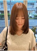 顔周りレイヤーミディアムレベージュカラー姫カットレイヤー